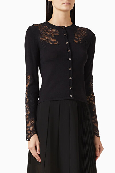 Marella Nupur Dantelli, Stylish Design Black Cardigan with Wool Blend Buttons