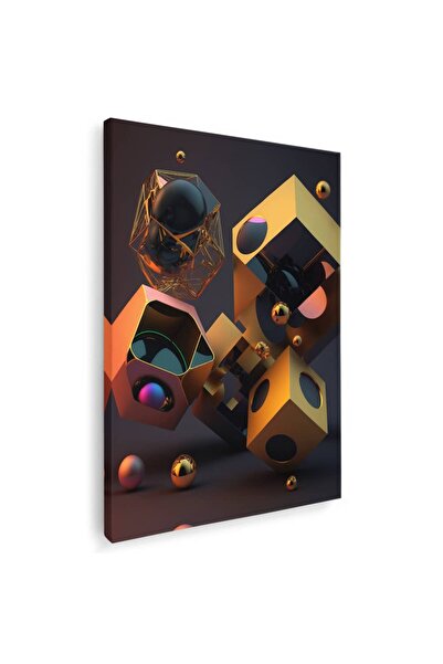 Tablou Canvas elemente geometrice, galben, maro, mov, cod 1096