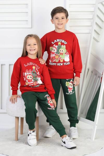 ARBİ kids Girl's Labubu Christmas Three-Thread Non-Shedding Fabric Full Mold Suit Christmas