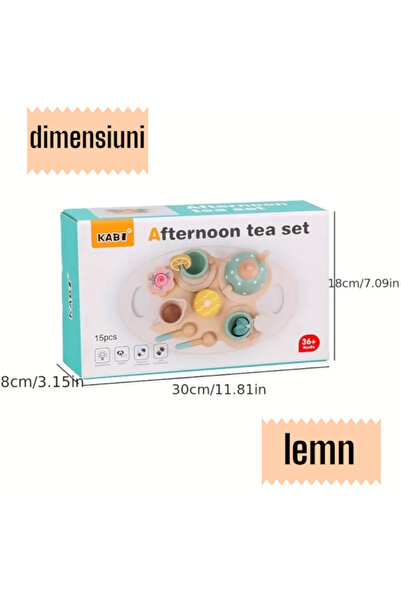 OEM Set cu ceainic si cesti din lemn, joc de rol pentru copii, Afternoon Tea, Montessori, 15 piese, 3+