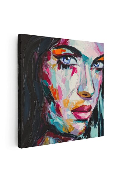 Tablou Canvas Tablou portret femeie pictura in ulei, roz, albastru, cod 1399