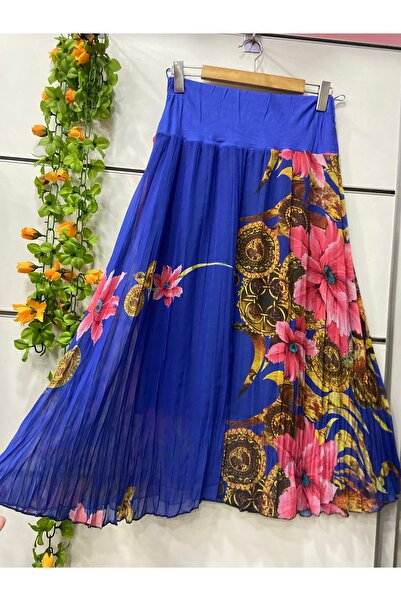 edu collection Midi Length Patterned Chiffon A-Line Skirt with Lining, Length 85 cm