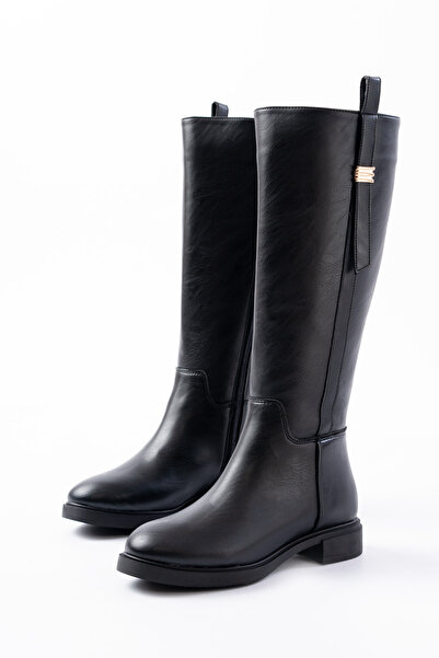 SEEM & BE Rosalyn Fermuarlı Gold Aksesuarlı Siyah Çizme