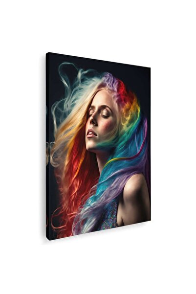 Tablou Canvas portret femeie cu par curcubeu, multicolore, cod 1078