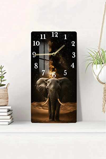 kutuTR Fil ve Yıldızlı Gece Temalı Temperli Cam Tablo Saat – 30×60 cm– UV BAS...