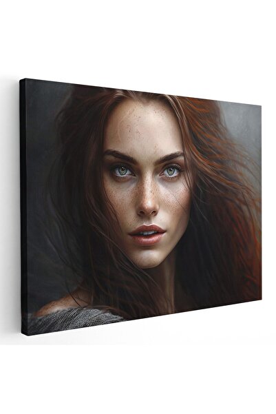 Tablou Canvas portret femeie cu parul roscat, rosu, maro, cod 1236