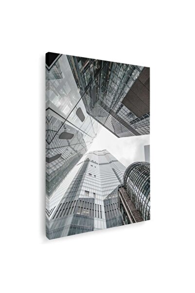 Tablou Canvas zgarie-nori spre cer alb, gri, negru, cod 1257