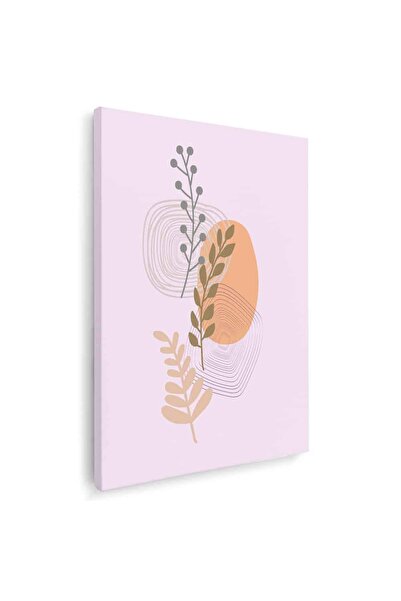 Tablou Canvas Boho minimalism frunze in nuante crem, portocaliu, roz, cod 1062