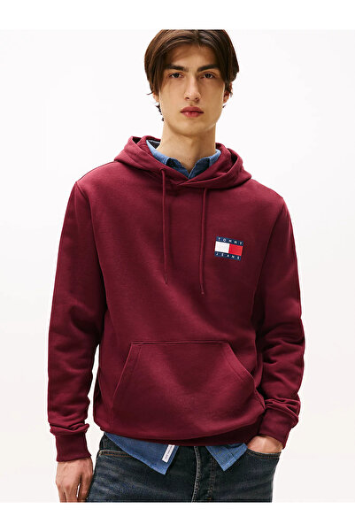 Tommy Hilfiger Tjm Classic Flag Pattern Regular Fit Hooded Men's Red Sweatshirt Dm0Dm20738Xiu