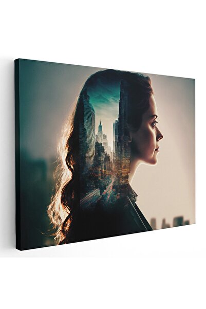 Tablou Canvas Tablou fantezie portret femeie si peisaj urban, cod 1670