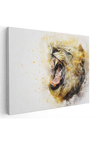 Tablou Canvas portret leu acuarela alb, galben, negru, cod 1192