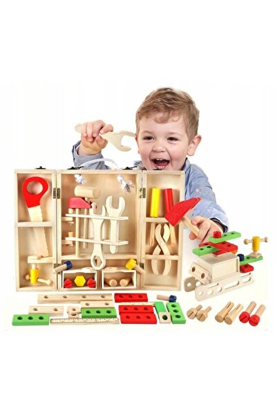 OEM Educational Role Play Toy for Children, Foldable Wooden Tool Set, 34 Accessories