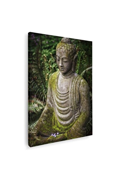 Tablou Canvas statuie Buddha in nuante verde, maro, gri, cod 1034