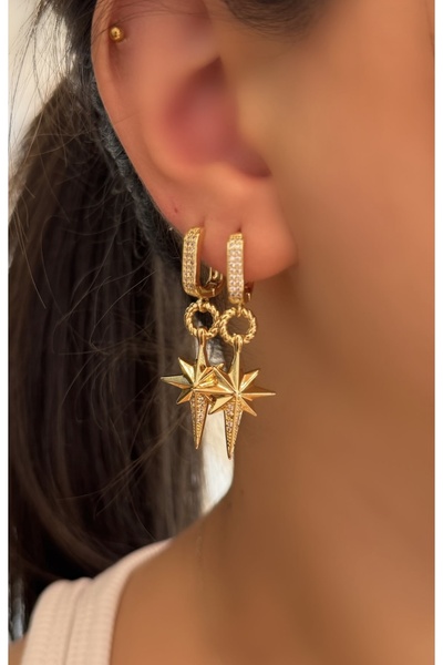 SU PERİSİ TAKI BİJUTERİ أقراط موديل نجمة الشمال مرصعة بحجر الزركون الذهبي