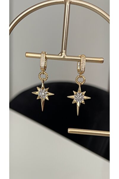 SU PERİSİ TAKI BİJUTERİ أقراط موديل نجمة الشمال مرصعة بحجر الزركون الذهبي الم...