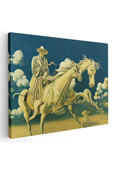 Tablou Canvas Tablou pictura cavaler pe un cal cu doua capete, stil suprarealist, galben, cod 1438