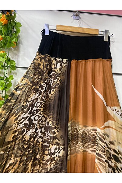 edu collection Midi Length Patterned Chiffon Bell Skirt Length 85 cm