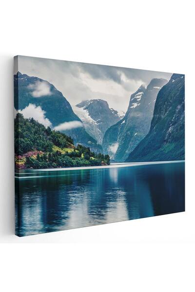 Tablou Canvas peisaj Lacul Lovatnet, Norvegia, albastru, verde, cod 1170