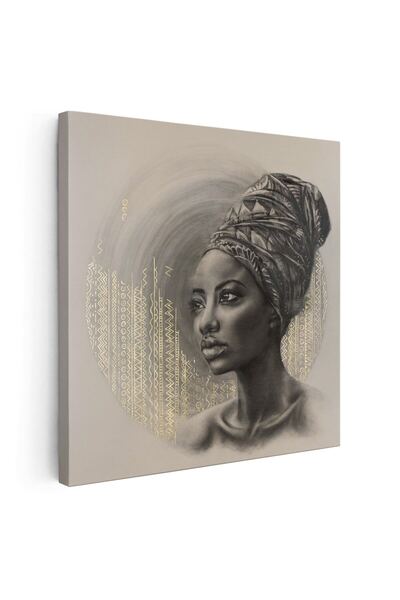 Tablou Canvas Tablou portret carbune femeie africana cu turban, maro, cod 1319