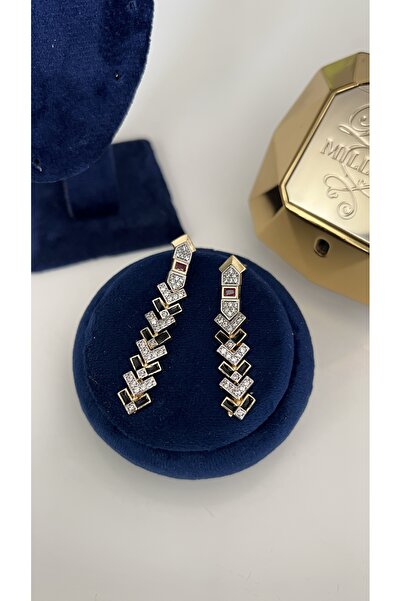 SU PERİSİ TAKI BİJUTERİ أقراط ماركة Vip Seri Gold Siyah Mineli موديل Ok Model