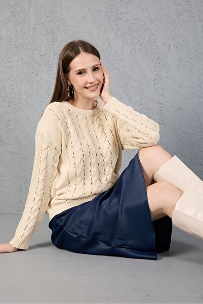 Su Moda tricotaj pentru femei pulover împletit cu păr guler rotund bumbac mânecă lungă basic tendință