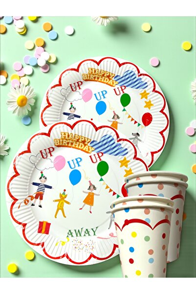 Partifabrik Cheerful Children School Children Colorful Themed Cardboard Plate Cup Set 8 Plates 8 Cups