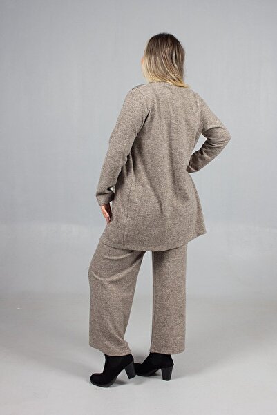 Truva XXL Cotton Wool Viscose Plus Size Pants Cardigan Set Cream