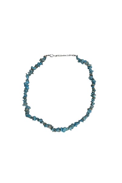 Smyrna Turkuaz, Doğal Kırık Taş Kolye, Mavi Firuze Taşı, Ayarlanabilir El Emeği İri Taşlı Kolye, Uniseks