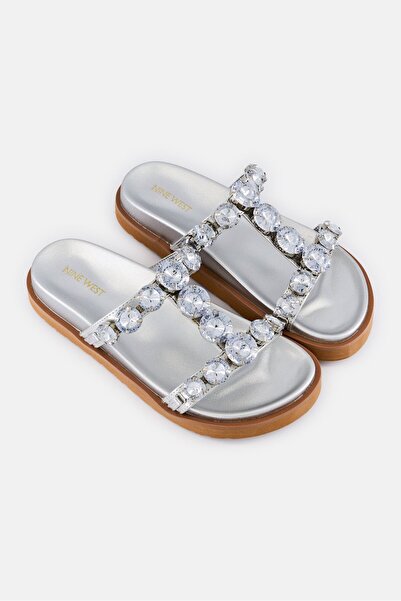 Nine West Women SUCA3FX Slip On Sandals, Silver