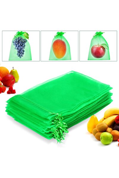 LUXER Set 20 Pungi de Protectie Pentru Fructe si Legume Cu Snur, Dimensiuni 15x20 cm, Verde,
