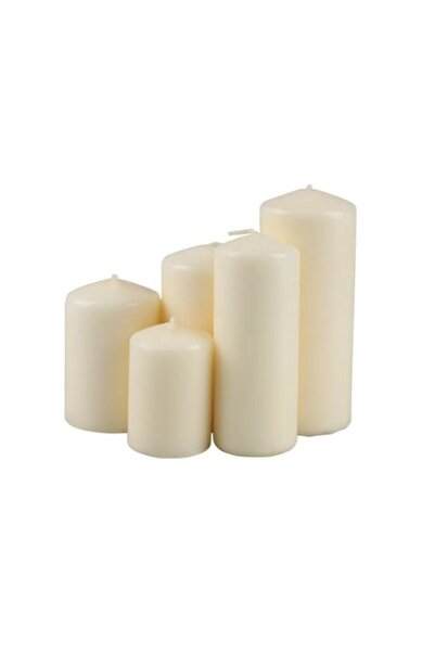 DavidaHome Pachet de 5 lumanari cilindrice albe, tip coloana