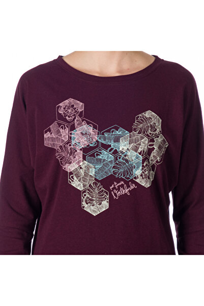 NORTHFINDER Women's loose-fit T-shirt with a print and a high proportion of BEVERLY cotton winemelange