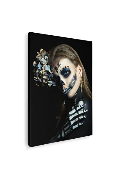 Tablou Canvas Tablou femeie cu machiaj schelet si flori pe cap, cod 4319