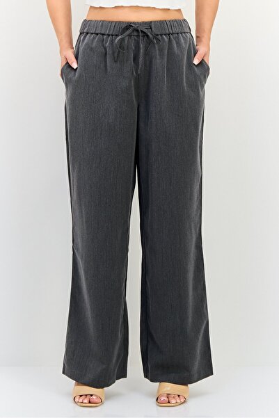 Brave Soul Women Regular Fit Drawstring Heather Wide Leg Pants, Grey