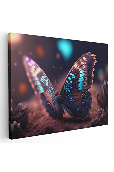 Tablou Canvas Tablou fantezie fluture detaliu albastru maro, cod 1669