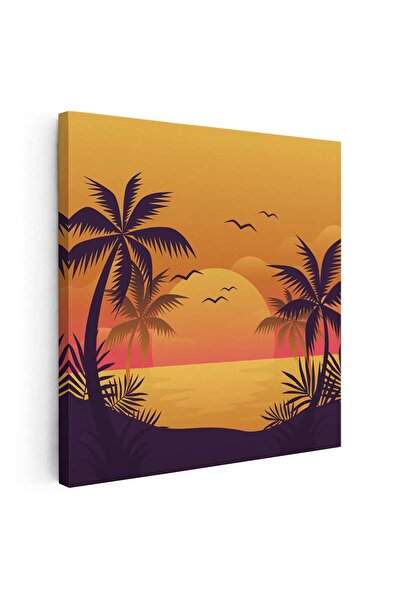 Tablou Canvas Tablou peisaj plaja palmieri la apus, cod 5349