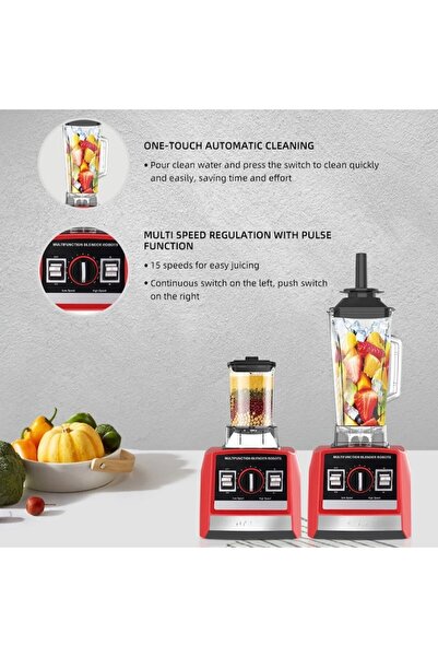 Deliny Professional Blender, 5500W, 2.5L Container, Stainless Steel Blades, Wet/Dry Function, Red/Black