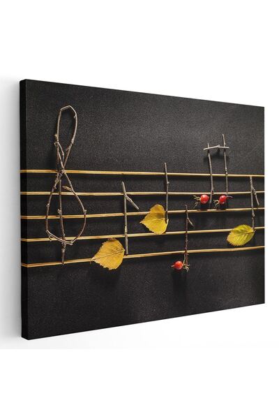 Tablou Canvas Tablou conceptual note muzicale din crengute, frunze, maro, cod...