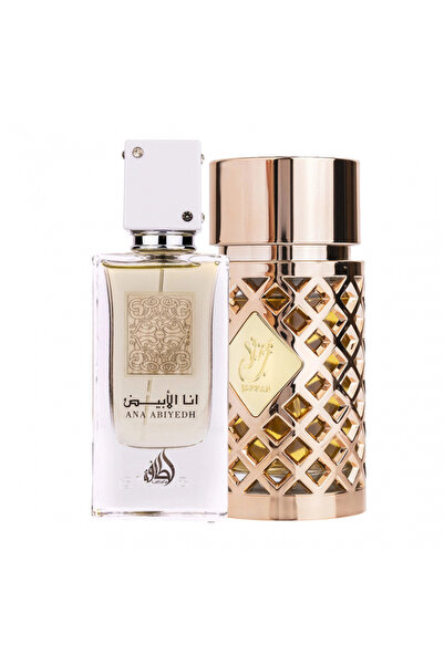lattafa Pack of 2 Best Seller perfumes, Ana Abiyedh White 60 ml and Jazzab Gold 100 ml