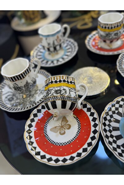 hediye Esterhomedecor Set of 6 Porcelain Coffee Cups with Legs