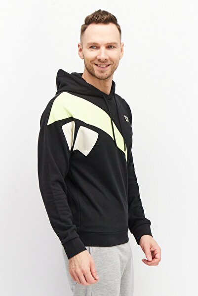 Reebok Men Sportswear Fit Hooded Outdoor Sweatshirt, Black/Lime