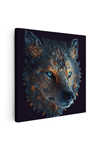 Tablou Canvas Wolf head painting with geometric shapes ornament, gray, yellow, code 1639