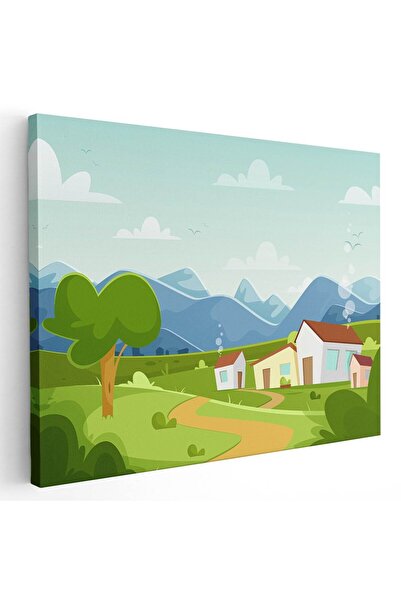 Tablou Canvas Tablou peisaj montan cu case ilustratie, cod 5470