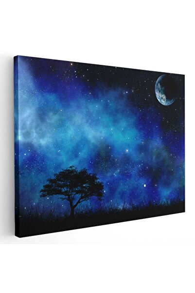 Tablou Canvas Tablou peisaj nocturn cu copac singuratic si luna, cod 4522