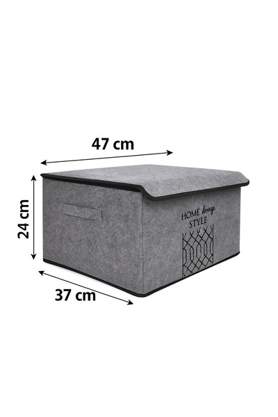 KUTULA 2'Lİ Gri Katlanabilir Kapaklı Keçe Saklama Kutusu 47x37x24 cm –Kulplu Organizer Hurç