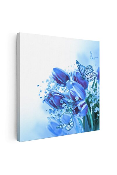 Tablou Canvas flori lalele si fluturi, albastru, cod 1297