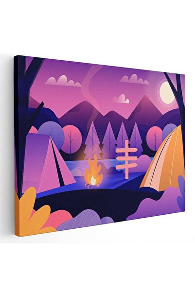 Tablou Canvas Tablou peisaj montan cu corturi foc de tabara, cod 5500