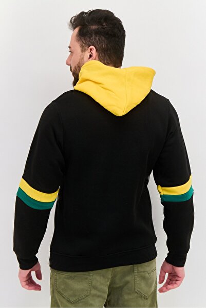 Rocawear Men Embroidered Logo Long Sleeves Hooded Sweatshirt, Black/Yellow