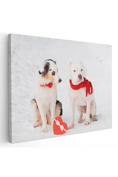 Tablou Canvas Tablou doi caini cu papion si fular rosu de Ziua Indragostitilor, cod 4192