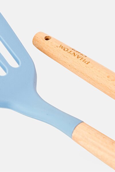 Phantom Chef 2 Pcs Silicone And Wood Slotted Turner Spoon Set, Slate Blue